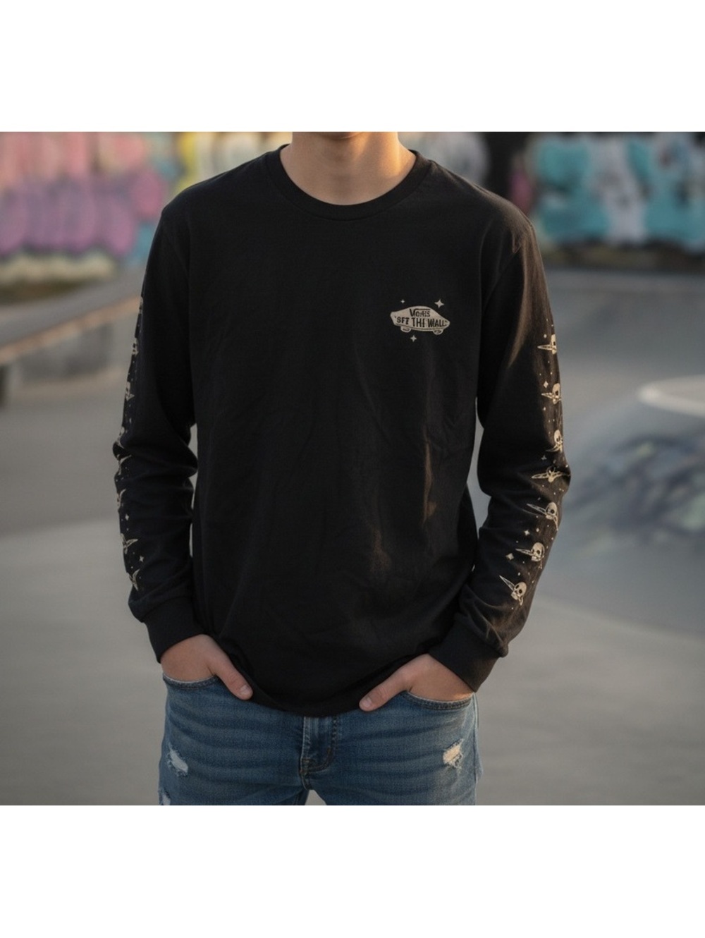 Vans Off The Wall Black Long Sleeve Shirt with Skull Print